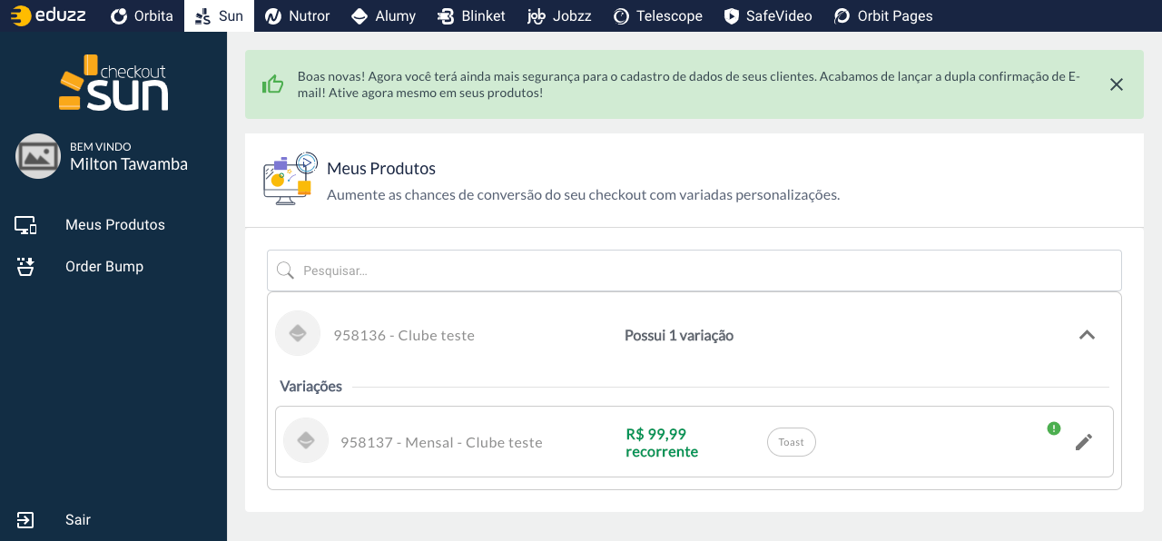 Interface do Checkout Sun, produto de checkout da Eduzz