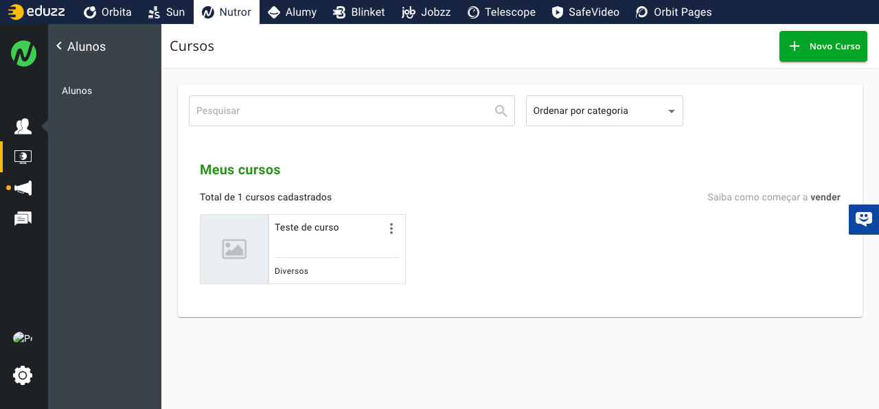 Interface do Nutror, produto de cursos online da Eduzz