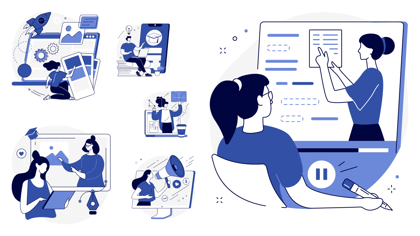 Banco curado de ilustrações do Houston, cobrindo diferentes contextos de produto