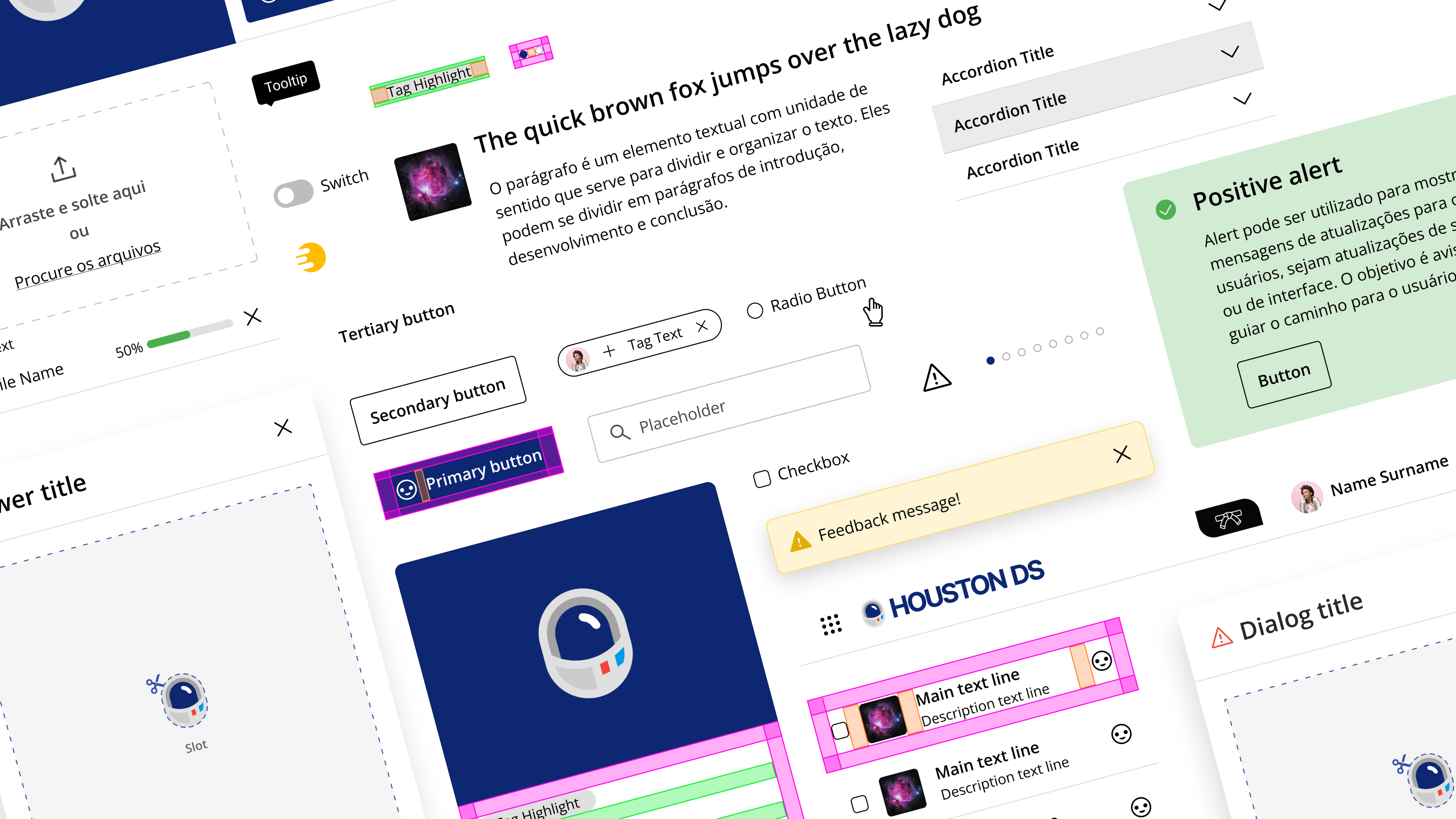 Biblioteca de componentes do Houston Design System: botões, tags, alerts, dialog, tooltip e outros elementos base