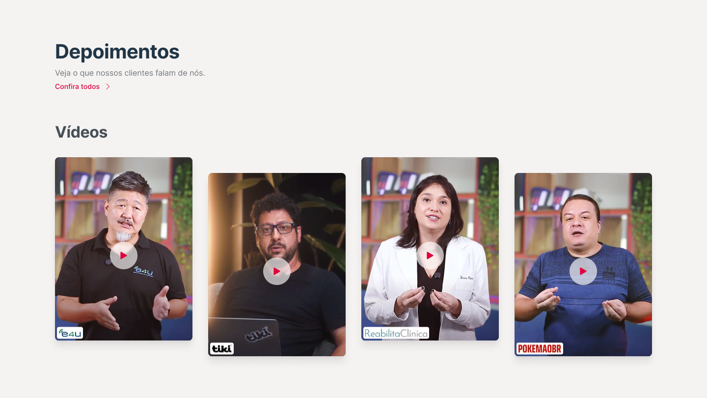 Depoimentos em vídeo de clientes na nova home da Locaweb