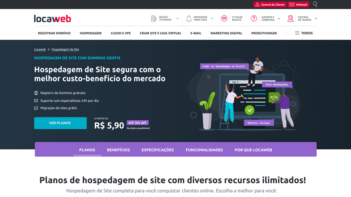 PDP antiga de hospedagem de site da Locaweb