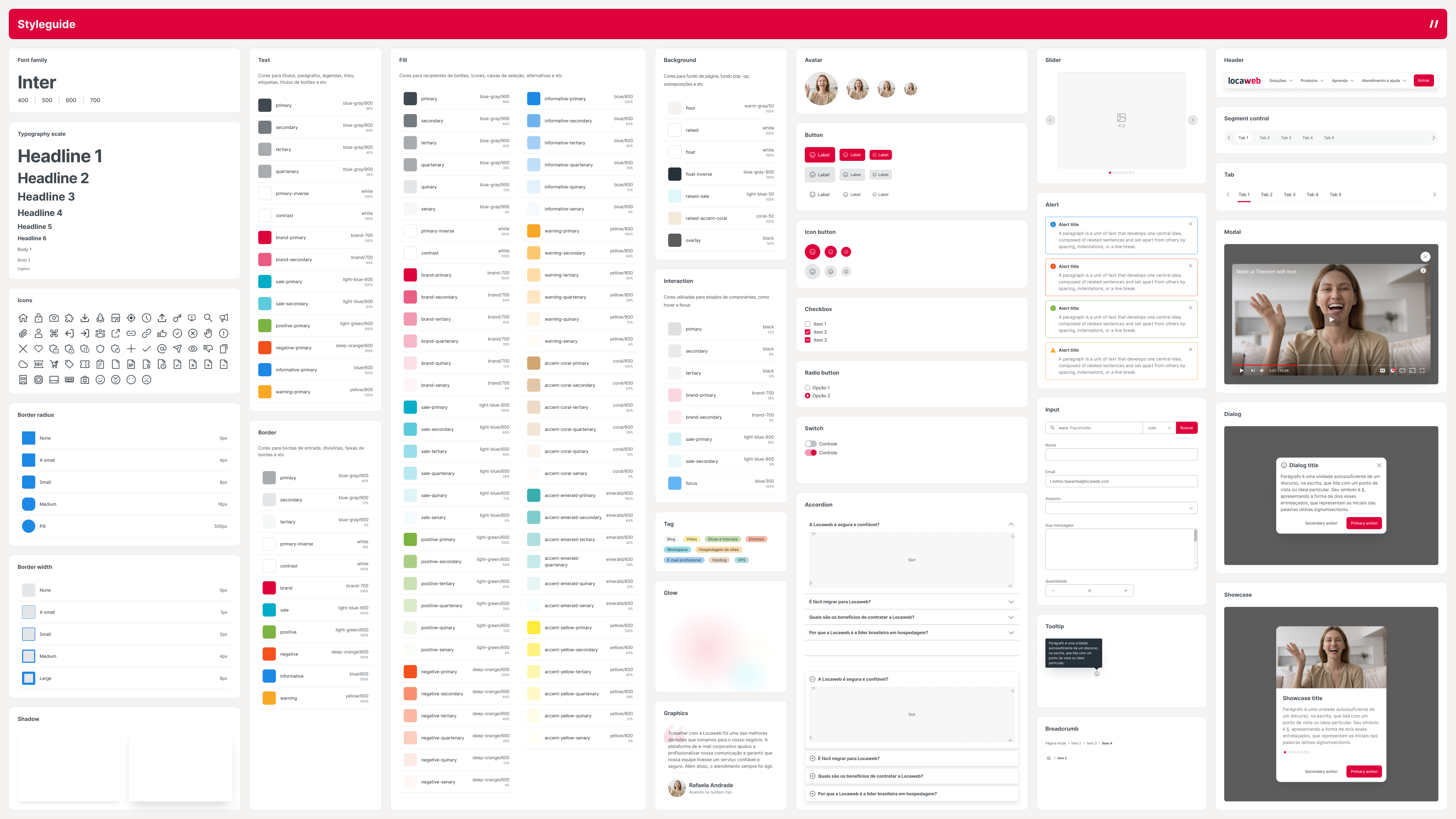 Biblioteca de componentes do design system do e-commerce Locaweb, com tokens, botões, inputs e outros elementos de UI documentados